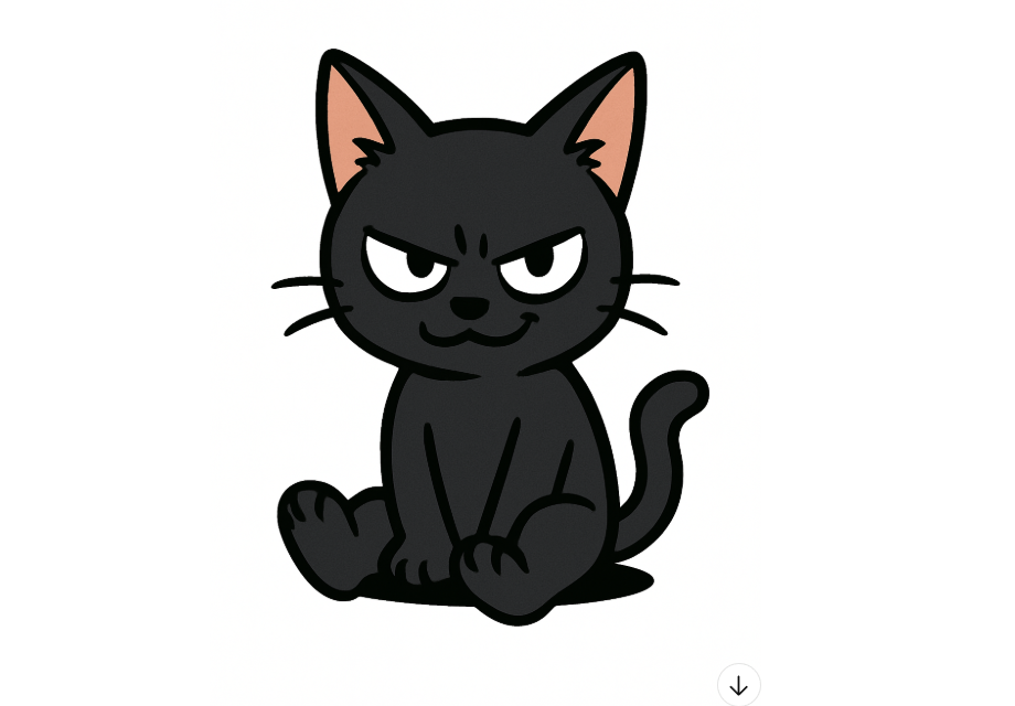 白猫キャラを指定したにもかかわらず、黒猫キャラが出力されてしまった失敗画像